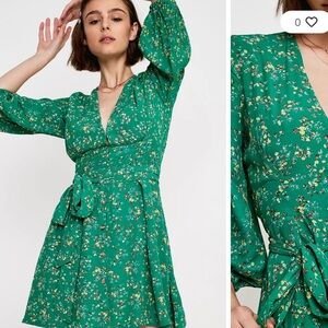 Faithfull The Brand Margo Green Floral Mini Dress